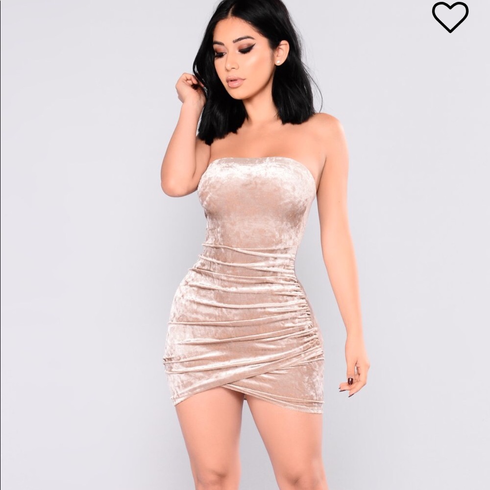 Fashion nova strapless velvet dress champagne